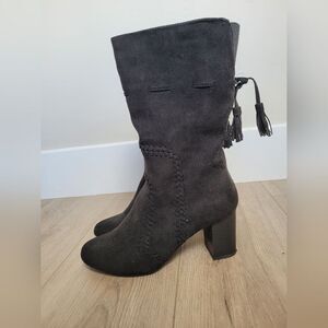 Vintage Sears Simply Styled Talise Knee High Boots Black Faux Suede Western 8.5